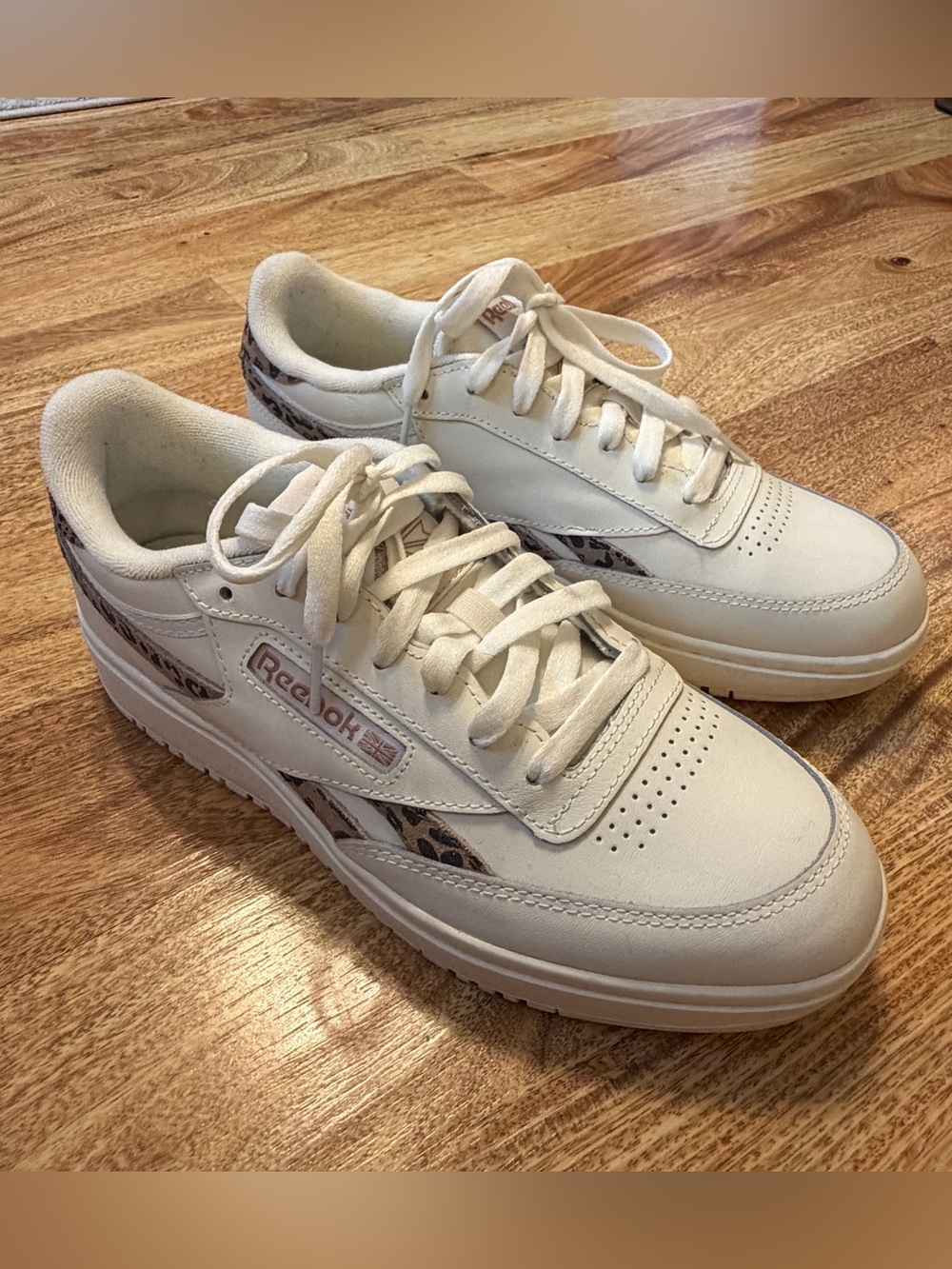 Reebok Women’s Cream/Leopard Accent Low-Top Sneakers